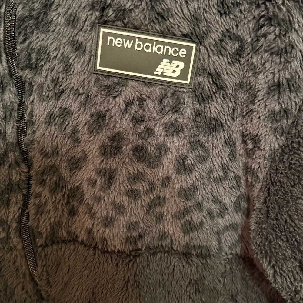 NWT New Balance Faux Fur Zip Up/ Black Leopard Print Combo